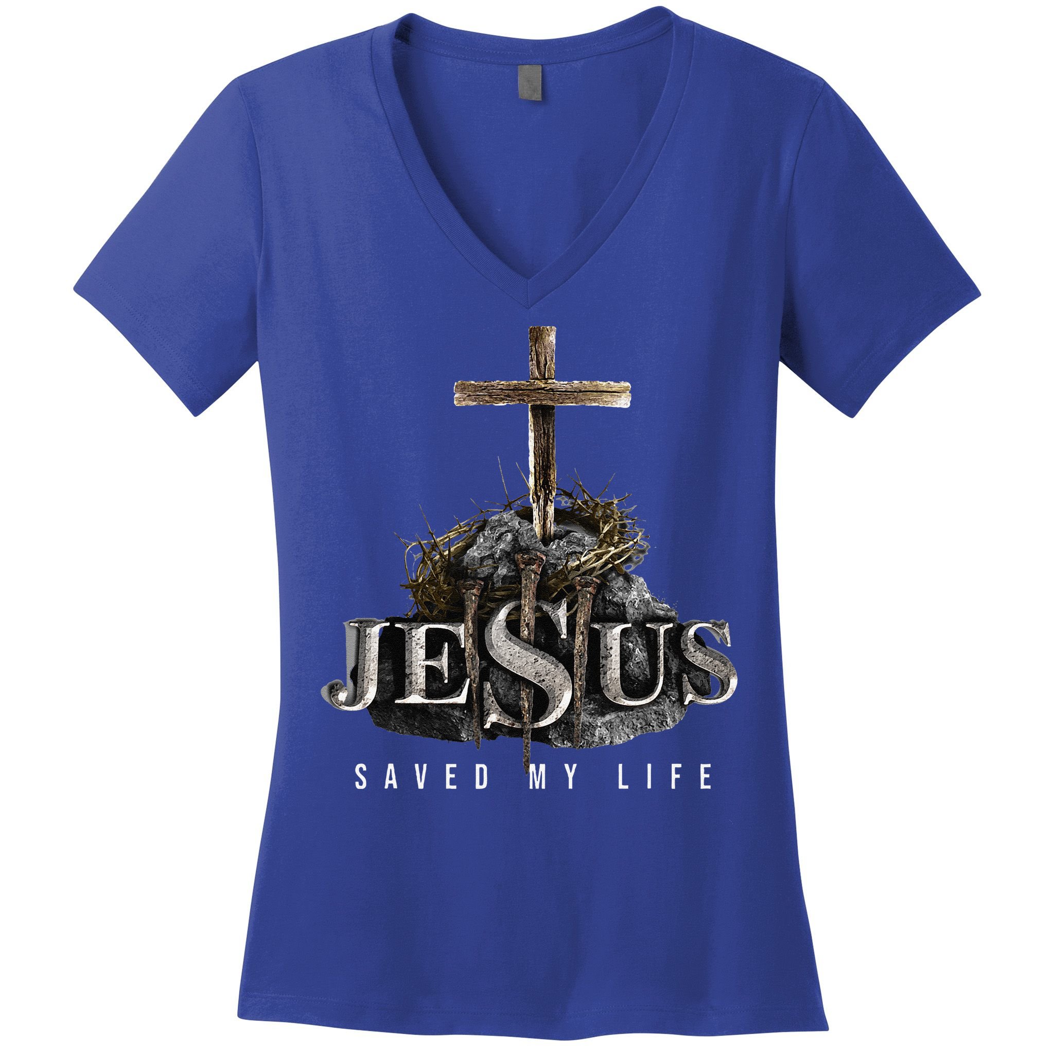 Jesus Saved My Life Christian Religious Bible Church Women's V-Neck T-Shirt