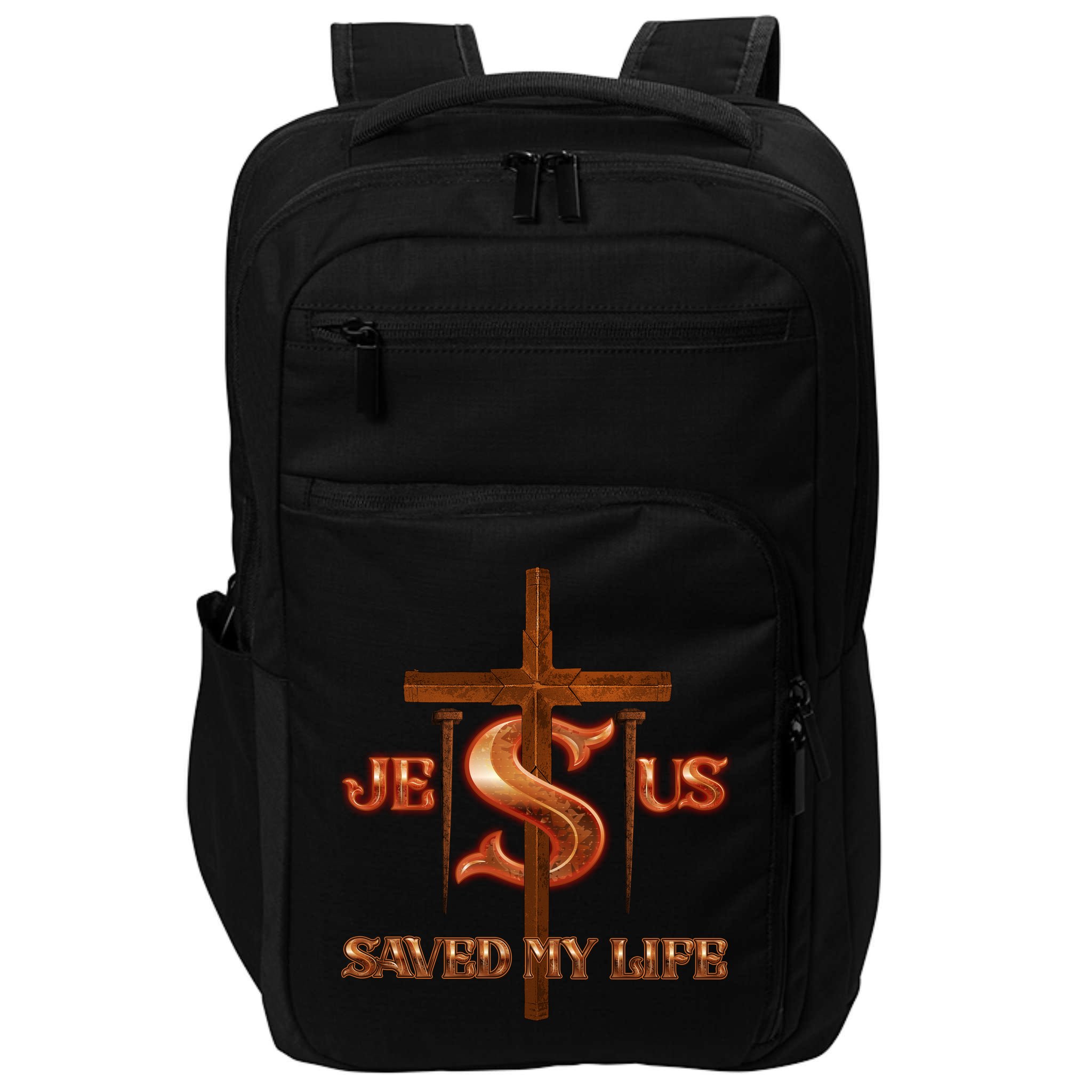 Jesus Saved My Life Metal Cross And Nails Impact Tech Backpack