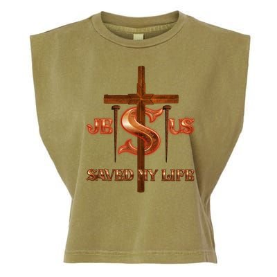 Jesus Saved My Life Metal Cross And Nails Garment-Dyed Women's Muscle Tee