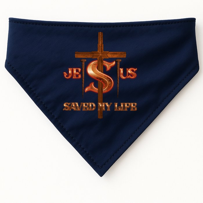 Jesus Saved My Life Metal Cross And Nails USA-Made Doggie Bandana