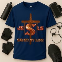 Jesus Saved My Life Metal Cross And Nails Cooling Performance Crew T-Shirt