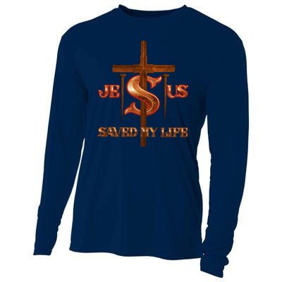 Jesus Saved My Life Metal Cross And Nails Cooling Performance Long Sleeve Crew