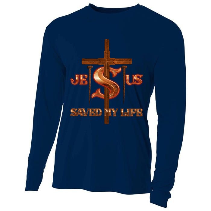 Jesus Saved My Life Metal Cross And Nails Cooling Performance Long Sleeve Crew