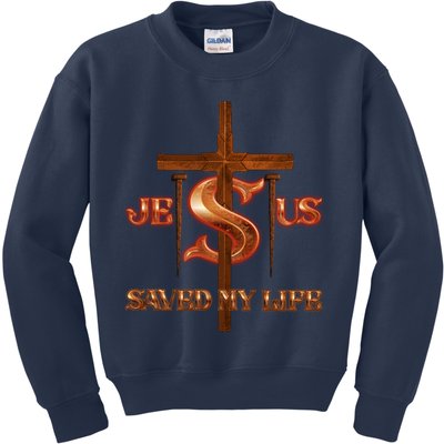 Jesus Saved My Life Metal Cross And Nails Kids Sweatshirt