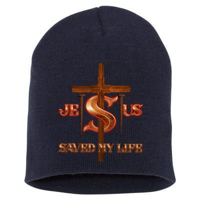 Jesus Saved My Life Metal Cross And Nails Short Acrylic Beanie