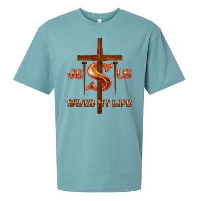 Jesus Saved My Life Metal Cross And Nails Sueded Cloud Jersey T-Shirt