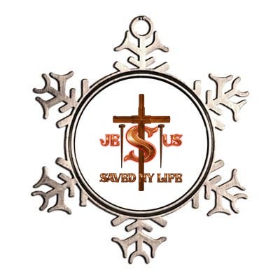 Jesus Saved My Life Metal Cross And Nails Metallic Star Ornament