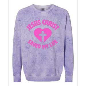 Jesus Saved My Life Breast Cancer Awareness Colorblast Crewneck Sweatshirt