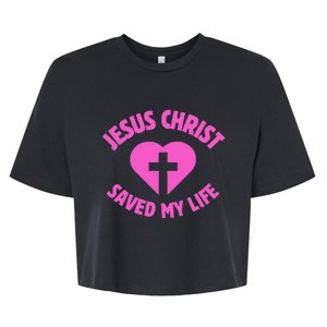 Jesus Saved My Life Breast Cancer Awareness Bella+Canvas Jersey Crop Tee