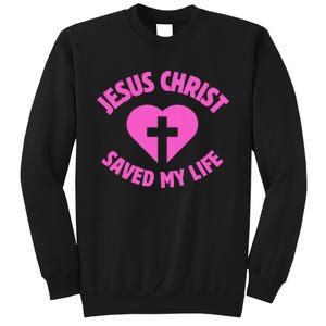 Jesus Saved My Life Breast Cancer Awareness Tall Sweatshirt