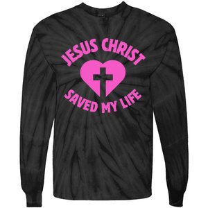 Jesus Saved My Life Breast Cancer Awareness Tie-Dye Long Sleeve Shirt