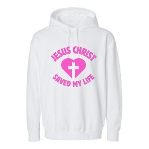 Jesus Saved My Life Breast Cancer Awareness Garment-Dyed Fleece Hoodie