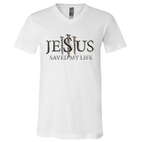 Jesus Saved My Life Christian Religious Believer V-Neck T-Shirt