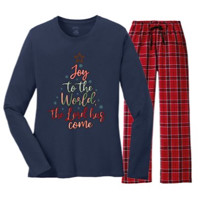 Joy Saying Merry Christmas Christian Message Xmas Tree Women's Long Sleeve Flannel Pajama Set 