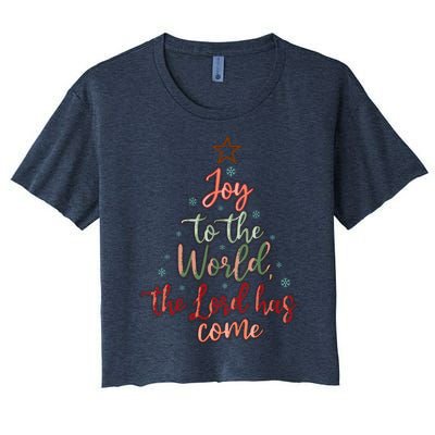 Joy Saying Merry Christmas Christian Message Xmas Tree Women's Crop Top Tee