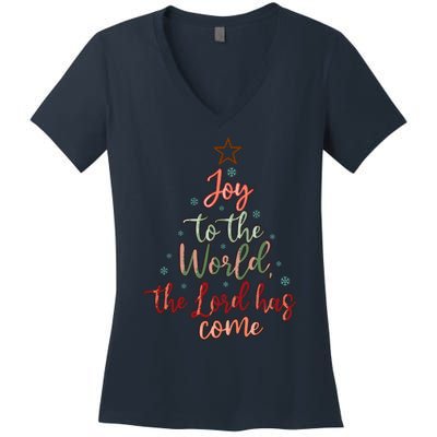 Joy Saying Merry Christmas Christian Message Xmas Tree Women's V-Neck T-Shirt