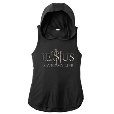 Jesus Saved My Life Christian Religious Believer Ladies PosiCharge Tri-Blend Wicking Draft Hoodie Tank