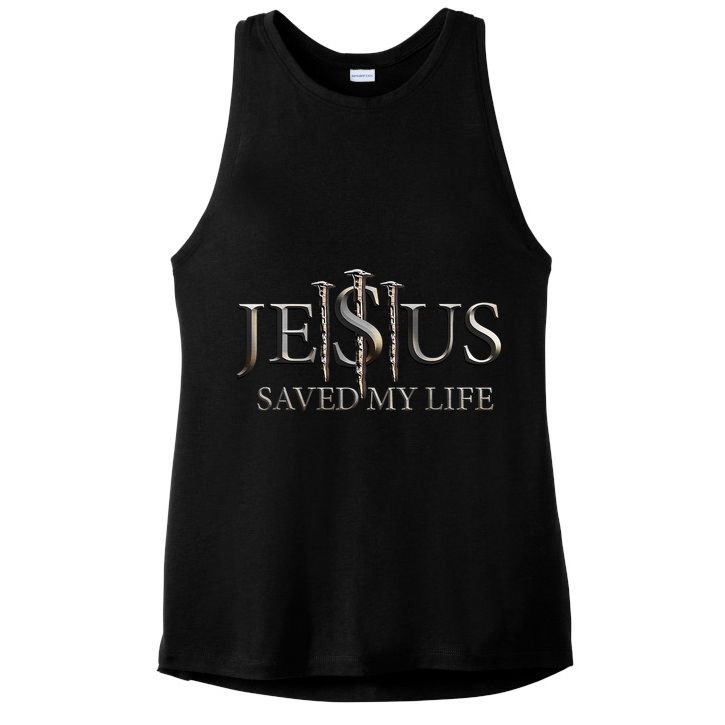 Jesus Saved My Life Christian Religious Believer Ladies PosiCharge Tri-Blend Wicking Tank