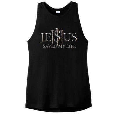 Jesus Saved My Life Christian Religious Believer Ladies PosiCharge Tri-Blend Wicking Tank