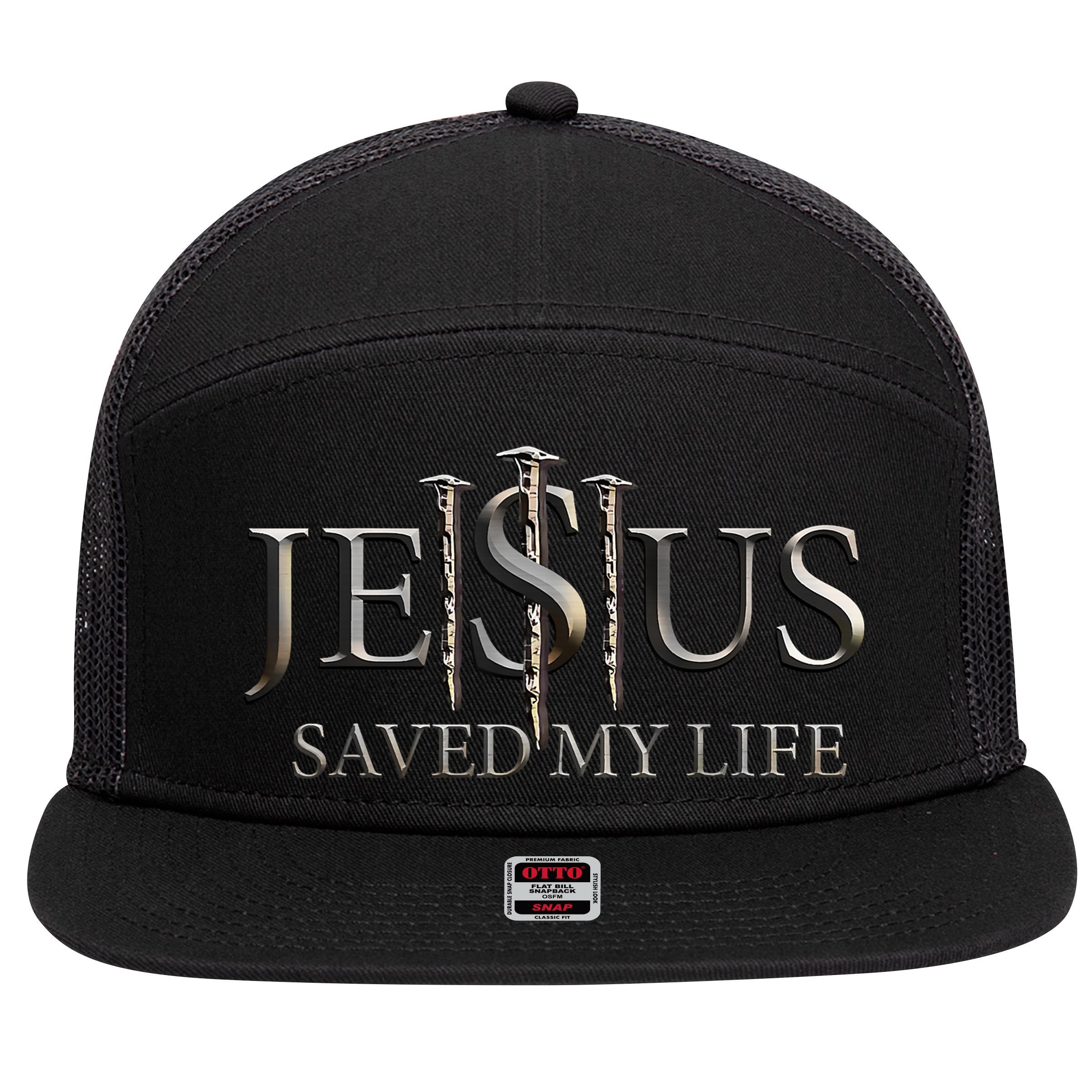 Jesus Saved My Life Christian Religious Believer 7 Panel Mesh Trucker Snapback Hat