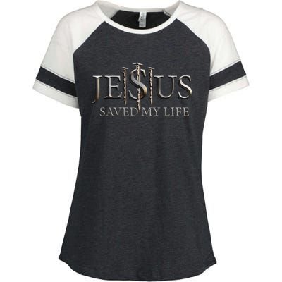 Jesus Saved My Life Christian Religious Believer Enza Ladies Jersey Colorblock Tee