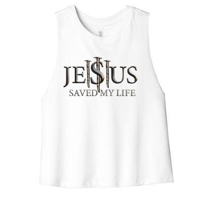 Jesus Saved My Life Christian Religious Believer Women's Racerback Cropped Tank