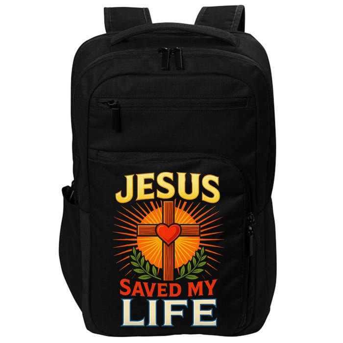 Jesus Saved My Life Cross With Heart Christian Design Impact Tech Backpack