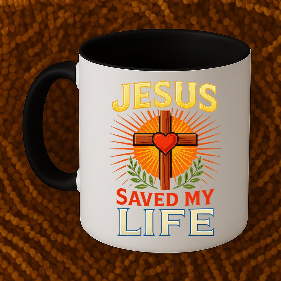Jesus Saved My Life Cross With Heart Christian Design Mug