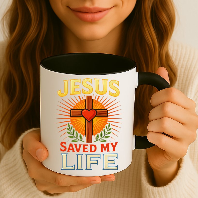 Jesus Saved My Life Cross With Heart Christian Design Mug