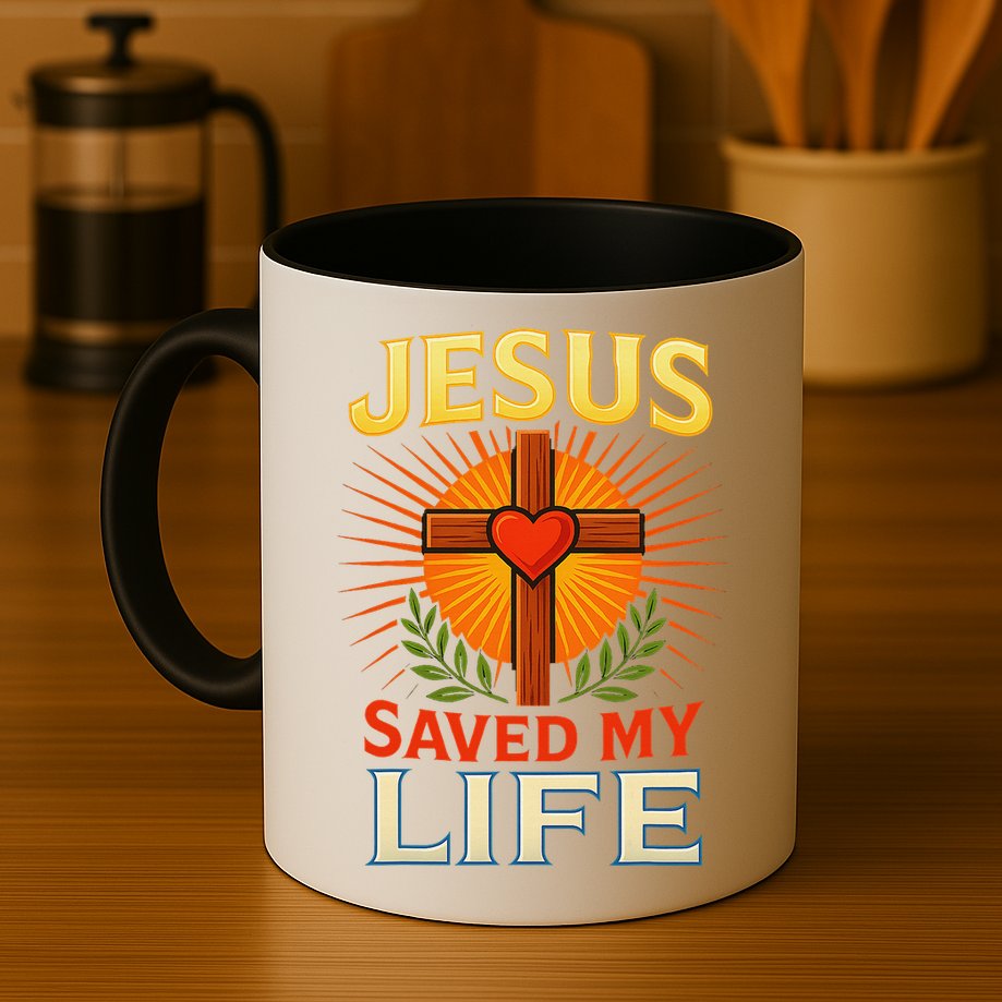 Jesus Saved My Life Cross With Heart Christian Design Mug