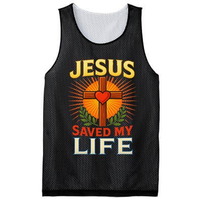 Jesus Saved My Life Cross With Heart Christian Design Mesh Reversible Basketball Jersey Tank