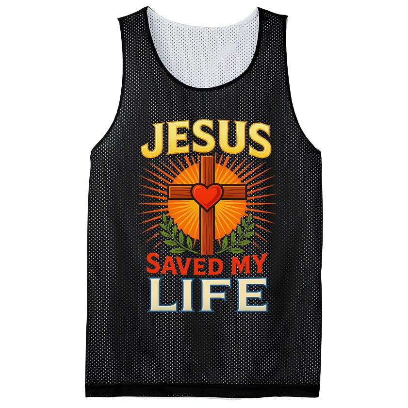 Jesus Saved My Life Cross With Heart Christian Design Mesh Reversible Basketball Jersey Tank