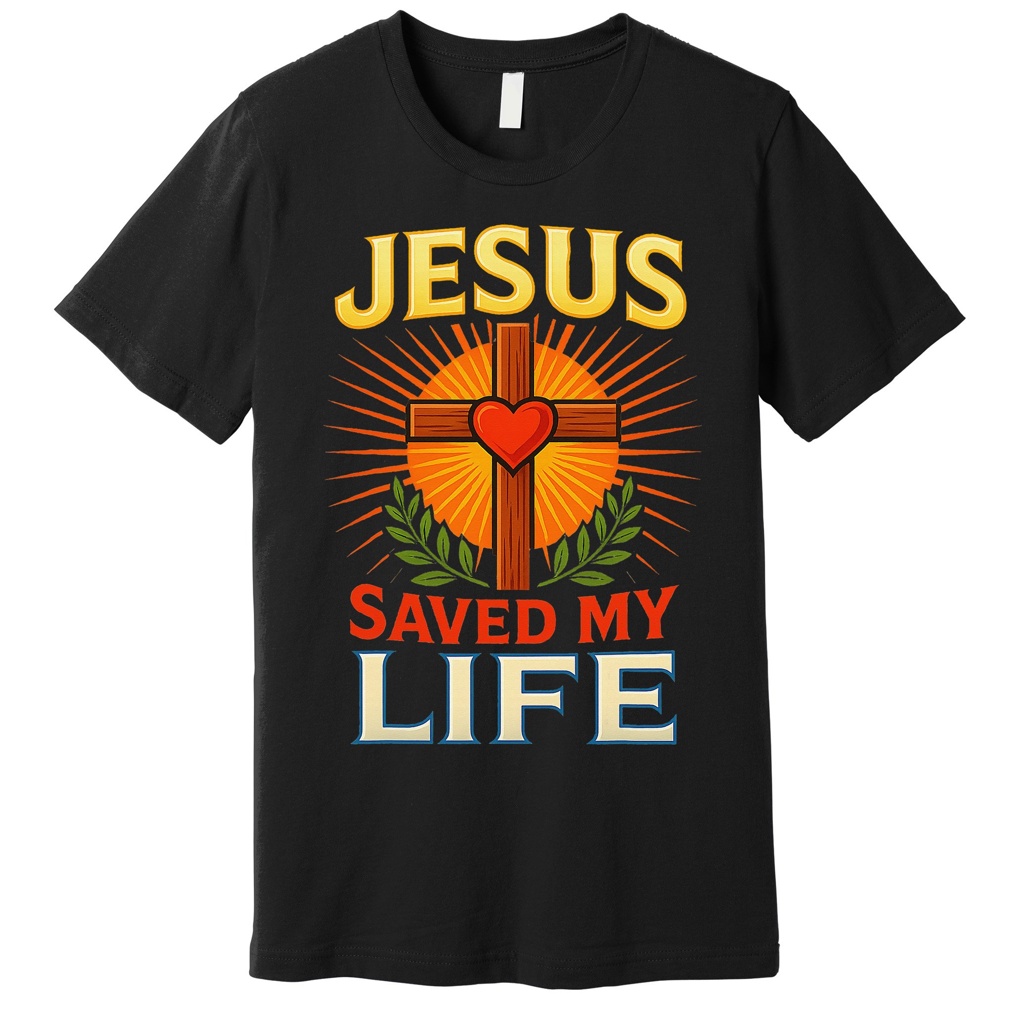 Jesus Saved My Life Cross With Heart Christian Design Premium T-Shirt