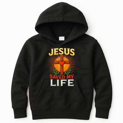 Jesus Saved My Life Cross With Heart Christian Design Kids Hoodie