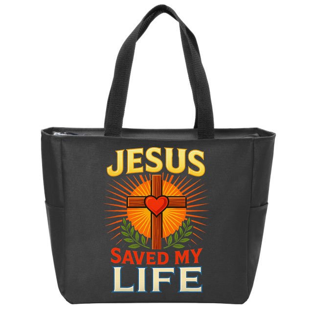 Jesus Saved My Life Cross With Heart Christian Design Zip Tote Bag