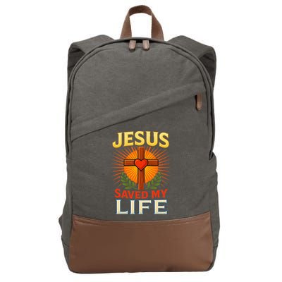 Jesus Saved My Life Cross With Heart Christian Design Cotton Canvas Backpack