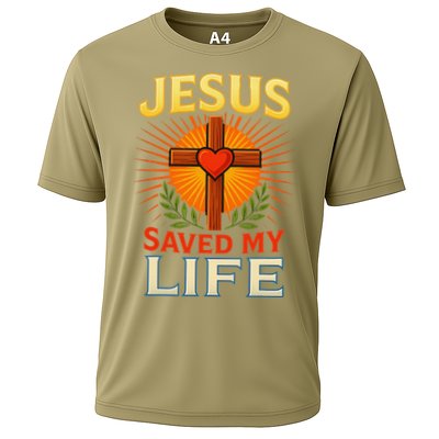 Jesus Saved My Life Cross With Heart Christian Design Cooling Performance Crew T-Shirt
