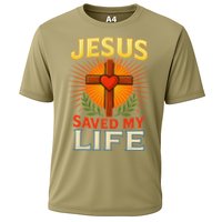 Jesus Saved My Life Cross With Heart Christian Design Cooling Performance Crew T-Shirt