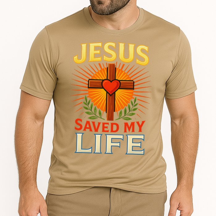 Jesus Saved My Life Cross With Heart Christian Design Cooling Performance Crew T-Shirt