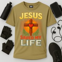 Jesus Saved My Life Cross With Heart Christian Design Cooling Performance Crew T-Shirt