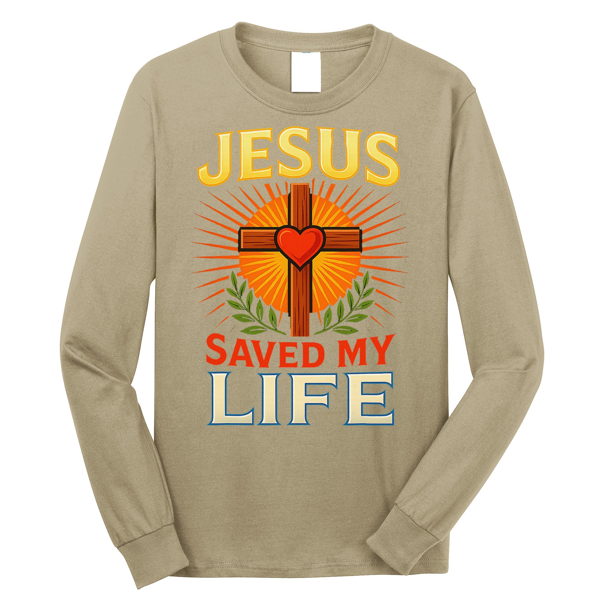 Jesus Saved My Life Cross With Heart Christian Design Long Sleeve Shirt
