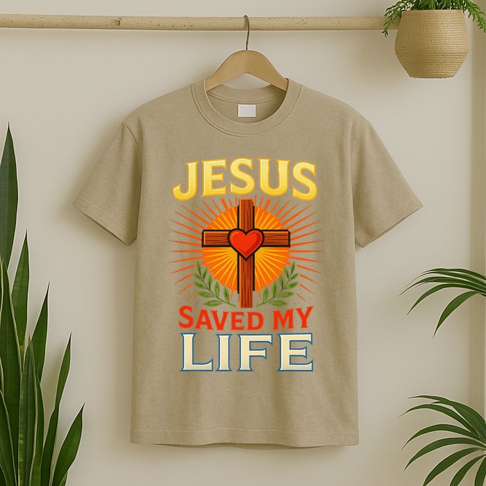 Jesus Saved My Life Cross With Heart Christian Design T-Shirt
