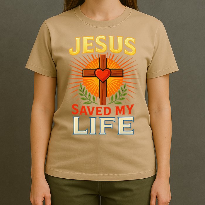 Jesus Saved My Life Cross With Heart Christian Design T-Shirt