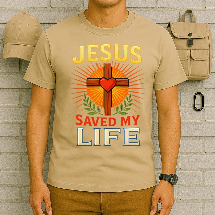 Jesus Saved My Life Cross With Heart Christian Design T-Shirt