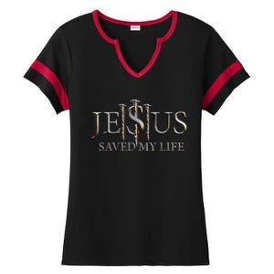 Jesus Saved My Life Christian Religious Believer WoMen Ladies Halftime Notch Neck Tee