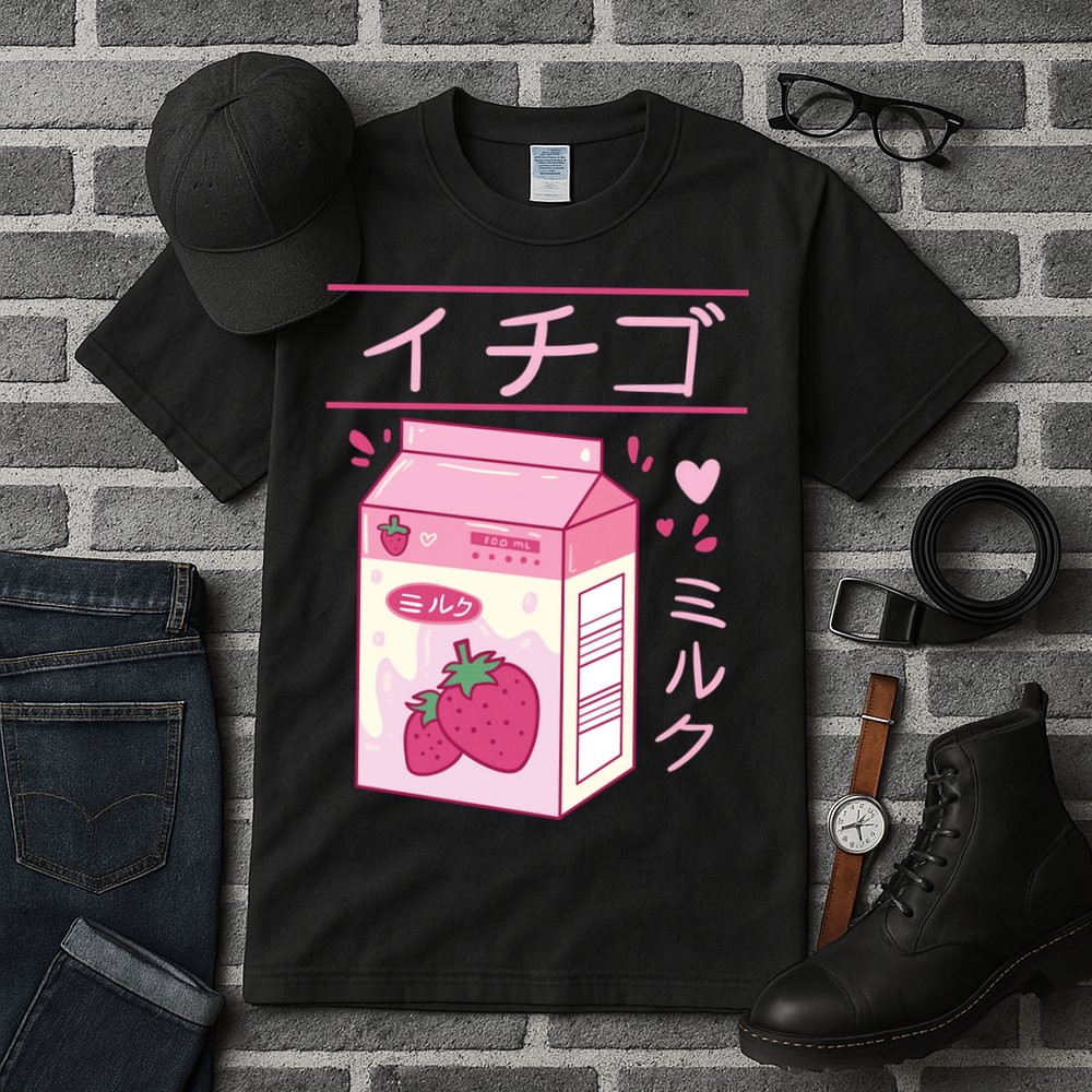 Japanese Strawberry Milk Kawaii Kanji Vaporwave Otaku Gift Tall T-Shirt