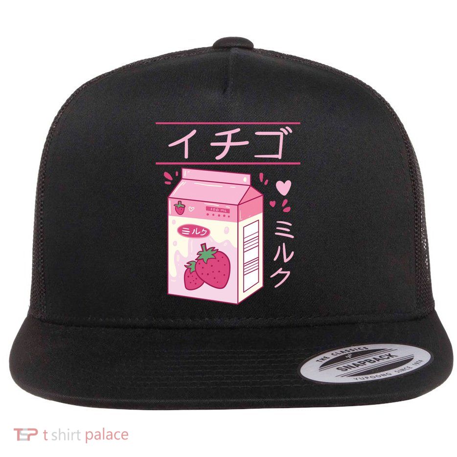 Japanese Strawberry Milk Kawaii Kanji Vaporwave Otaku Gift Flatbill Hat