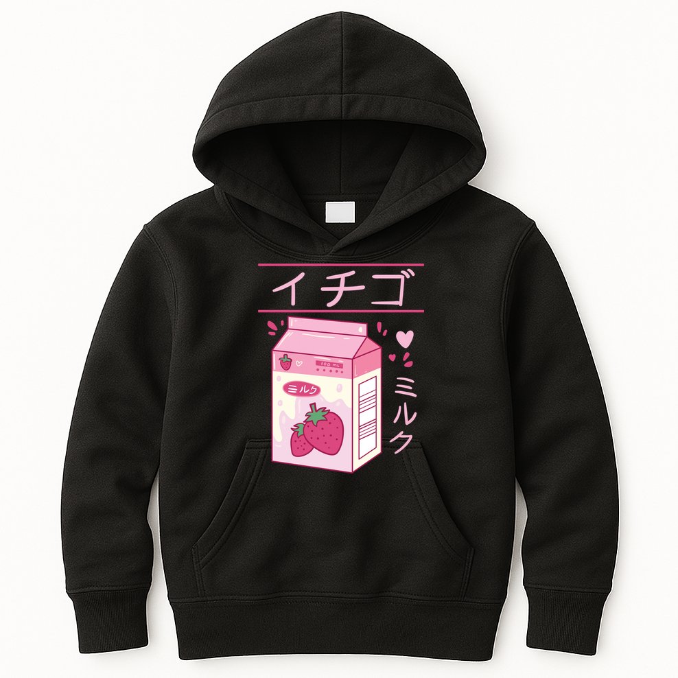 Japanese Strawberry Milk Kawaii Kanji Vaporwave Otaku Gift Kids Hoodie