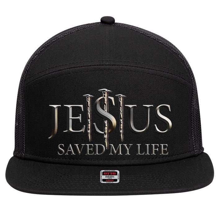 Jesus Saved My Life Christian Religious Believer 7 Panel Mesh Trucker Snapback Hat