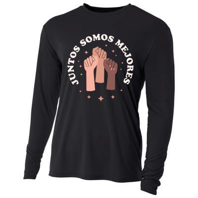 Juntos Somos Mejores Bilingual Spanish Teacher Melanin Cooling Performance Long Sleeve Crew